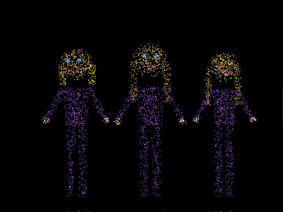 Three particle people holding hands